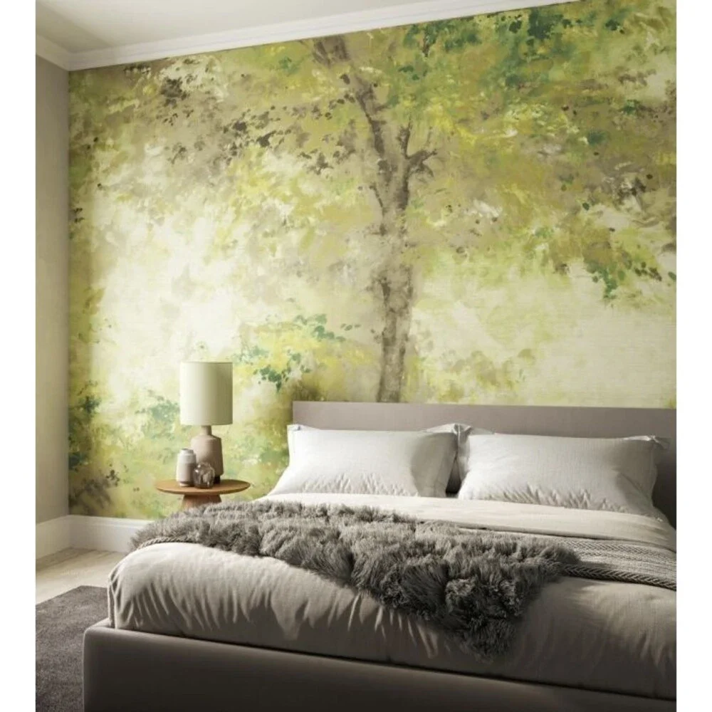 UK wall panel linen trees coral Abstract Watercolor 6 mural leaves 118